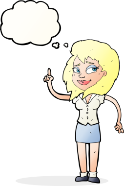 Bir insan tarafından çizilmiş düşünce baloncuğu olan güzel bir kadın.