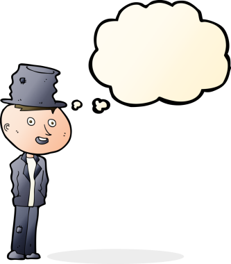 Bir insan tarafından çizilmiş düşünce balonlu komik evsiz adam.