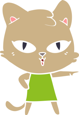 Düz renkli çizgi film kedisi bir insan tarafından çizilmiş.