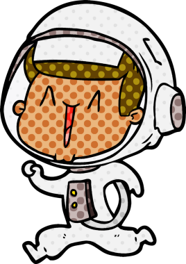 Bir insan tarafından çizilmiş mutlu astronot çizgi filmi.
