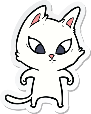 Bir insan tarafından çizilmiş kafası karışmış bir çizgi film kedisinin çıkartması.