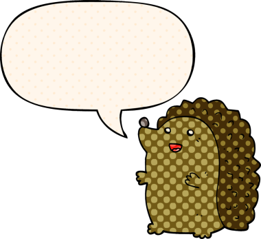 Çizgi roman tarzında konuşan mutlu kirpi bir insan tarafından çizilmiş.