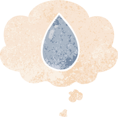 çizgi film su damlacığı grunge içinde düşünce baloncuğu sıkıntılı retro dokuma tarzı bir insan tarafından çizilmiş