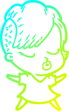 Bir insan tarafından çizilmiş soğuk gradyan çizgi film karakteri güzel hippi kız.