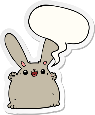 Bir insan tarafından çizilmiş konuşma balonu çıkartmalı çizgi film tavşanı.