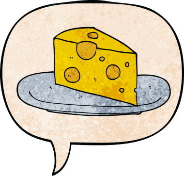 Konuşma baloncuklu karikatür peyniri insan tarafından çizilmiş retro doku.
