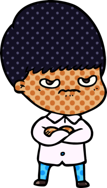 Bir insan tarafından çizilmiş sinirli çizgi film çocuğu.