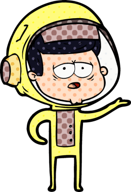 Bir insan tarafından çizilmiş yorgun astronot çizgi filmi.