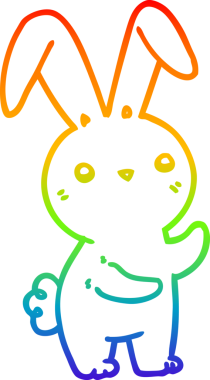 Gökkuşağı gradyan çizgisi. Bir insan tarafından çizilmiş şirin bir tavşan çizimi.