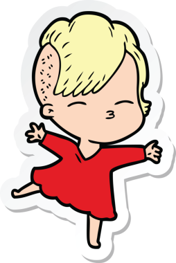 Bir insan tarafından çizilmiş, şaşı bir kızın çıkartması.