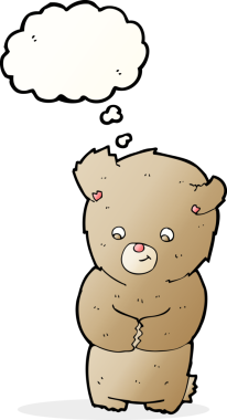 Bir insan tarafından çizilmiş düşünce balonlu oyuncak ayı.