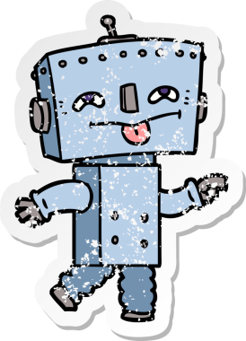 Bir insan tarafından çizilmiş karikatür robotunun sıkıntılı çıkartması.