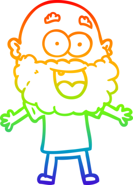 Karikatür çizen gökkuşağı gradyan çizimi. Bir insan tarafından çizilmiş sakallı çılgın mutlu adam.