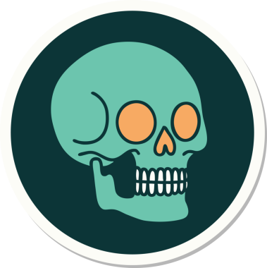 Bir insan tarafından çizilmiş bir kafatasının geleneksel stiliyle dövme çıkartması.