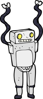 Bir insan tarafından çizilmiş komik robot.