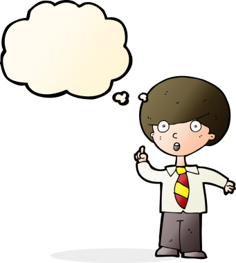 Çizgi film çocuğu soruyu bir insan tarafından çizilmiş düşünce balonuyla cevaplıyor.