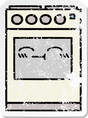 Bir insan tarafından çizilmiş şirin bir mutfak fırınının sıkıntılı çıkartması.