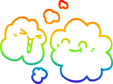 gökkuşağı gradyan çizgi çizimi bir insan tarafından çizilmiş beyaz mutlu bulutlar