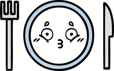 Bir insan tarafından çizilmiş yemek tabağı karikatürü.