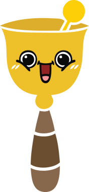 Bir insan tarafından çizilmiş okul çanının düz renkli retro karikatürü