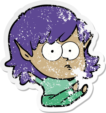 Bir insan tarafından çizilmiş karikatür elf kızının sıkıntılı çıkartması.