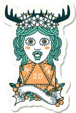 Bir insan tarafından çizilmiş 20 zarlı Ork Druid karakterinin çıkartması.