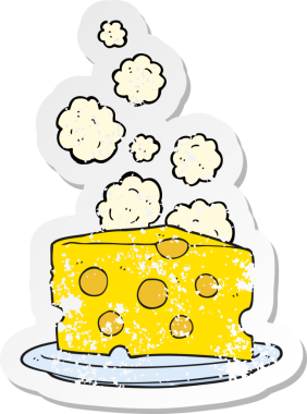 Bir insan tarafından çizilmiş karikatür peynirinin gerilimli retro yapıştırması