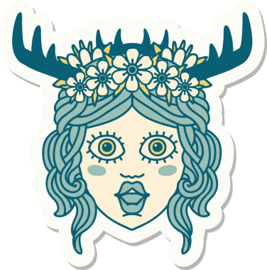 Bir insan tarafından çizilmiş bir Druid karakterinin çıkartması.