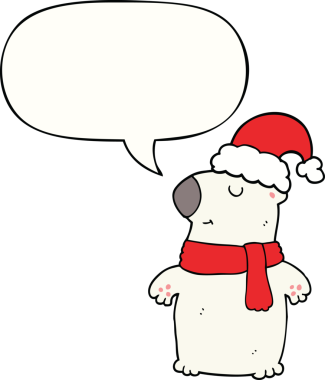 Bir insan tarafından çizilmiş konuşma baloncuğu olan şirin bir çizgi film Noel ayısı.