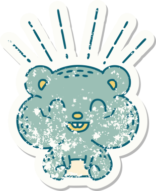 Dövme stili eski bir çıkartma. Bir insan tarafından çizilmiş mutlu hamster.