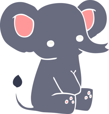 Bir insan tarafından çizilmiş düz renkli çizgi film fili.