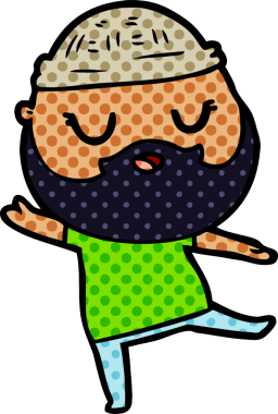 Bir insan tarafından çizilmiş sakallı sevimli bir çizgi film adamı.