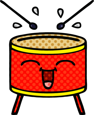 Bir insan tarafından çizilmiş mutlu bir davulun çizgi romanı.