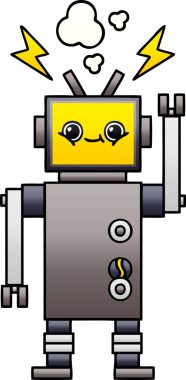 Bir insan tarafından çizilmiş mutlu bir robotun gölgeli çizgi filmi.