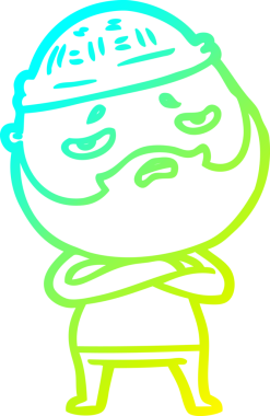 Bir insan tarafından çizilmiş sakallı, endişeli bir çizgi film çizimi.