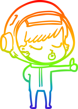 Gökkuşağı gradyan çizgi çizimi. Bir insan tarafından çizilmiş güzel astronot kız.