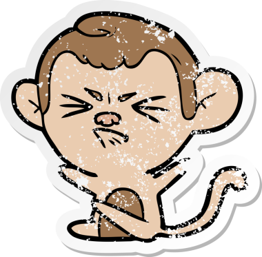 Bir insan tarafından çizilmiş kızgın bir maymunun sıkıntılı çıkartması.