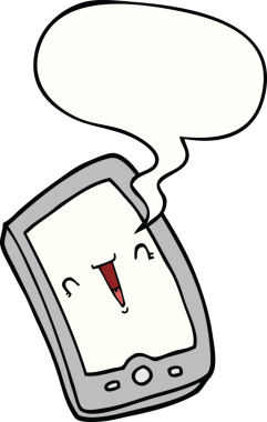 Bir insan tarafından çizilmiş konuşma baloncuklu şirin bir cep telefonu.