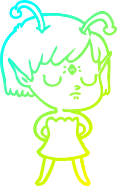 Bir insan tarafından çizilmiş bir uzaylı kız çizgi filmi.