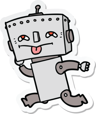 Bir insan tarafından çizilmiş robot karikatür çıkartması.