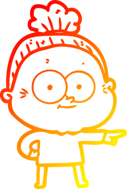 Bir insan tarafından çizilmiş mutlu, yaşlı bir kadının sıcak çizgi çizimi.