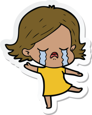 Bir insan tarafından çizilmiş ağlayan bir çizgi film kızına ait etiket.