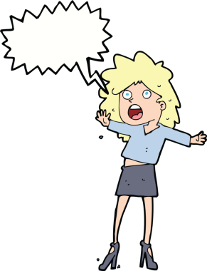 Bir insan tarafından çizilmiş konuşma baloncuğuyla topuklu ayakkabı giyen bir kadın.