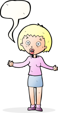 Bir insan tarafından çizilmiş konuşma balonuyla bahaneler üreten çizgi film kadını.