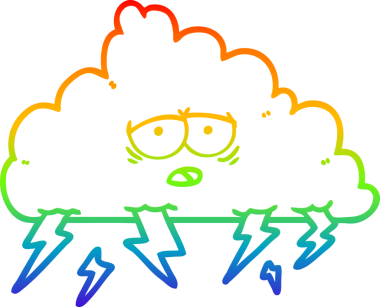 Gökkuşağı gradyan çizgi çizimi bir insan tarafından çizilmiş fırtına bulutu