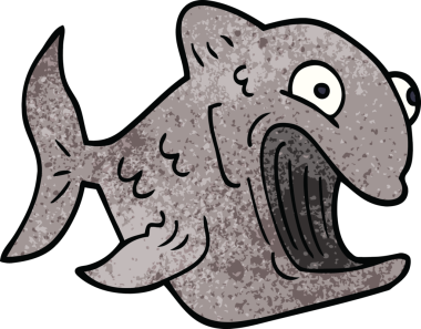 Bir insan tarafından çizilmiş komik karikatür balığı.