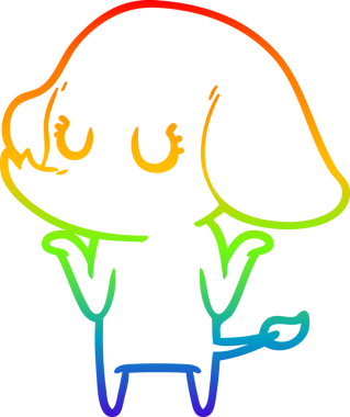 Gökkuşağı gradyan çizgisi bir insanın omuzlarını silkeleyen şirin bir filin çizimi