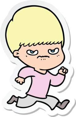 Bir insan tarafından çizilmiş kızgın bir çizgi film çocuğunun çıkartması.