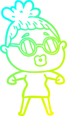 Bir insan tarafından çizilmiş gözlüklü bir karikatür kadın çizimi.