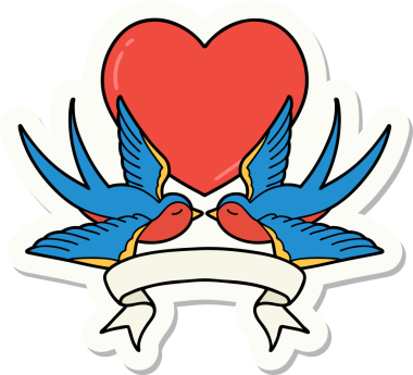 Kırlangıç sancağıyla dövme stili çıkartması ve bir insan tarafından çizilmiş bir kalp.